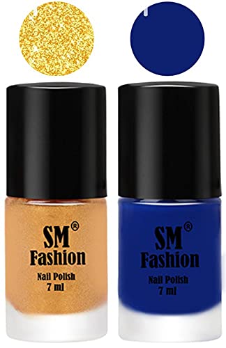 Image of Long Lasting Nail Polish | Nail Paint Combo 7 ml Each) - Set of 2 Light Golden-Blue