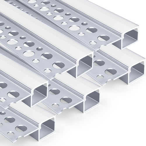 LED Trockenbauprofil für 13mm LED Streifen 6x1M 291 rahmenloser eingelassener Aluminiumkanal LED Leiste Kanal with Weißer Diffusor LED Aluminium Profil für Wand und Decke ndirekte Beleuchtung