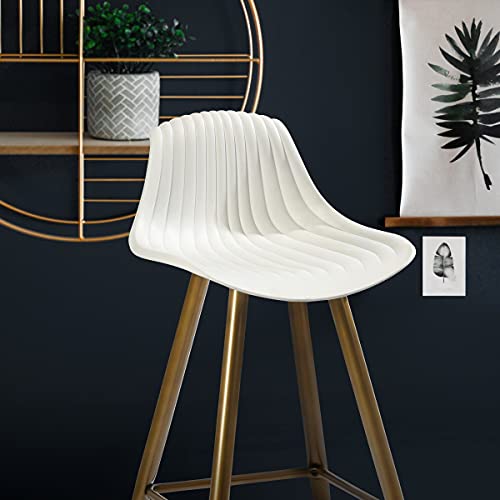 Set Of 2 Bar Stools, 36.4Inch Height High Counter Stool With Backrest Footrest For Home Bar Dining Room Indoor Outdoor,Gold Metal Legs,White Shell Pp Seat,Simple Modern Design … #TOP4