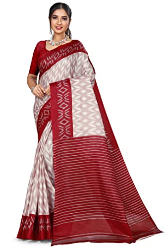 Bee M Pee Designer Women’s Khadi Cotton Printed Saree with Blouse Piece (Cotton 1007 ZIG ZAG SARI)