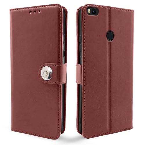 Image of Pikkme Mi Max 2 Flip Cover Leather Finish | Inside TPU with Card Pockets | Wallet Stand and Shock Proof | Complete Protection Button Flip Case (Brown)