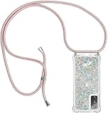 PekaTech Custodia per Cellulare con Corda per Samsung Galaxy S20 FE / S20 Lite Case, Liquido Sabbie Mobili Bumper TPU Cover con Collana Practical Stylish/Necklace Cordoncino Cordino Tracolla, Argento