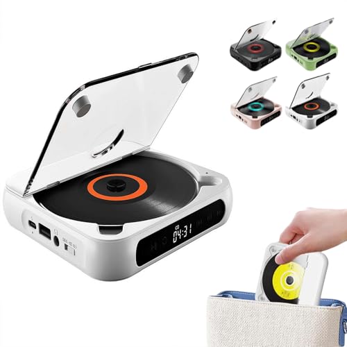 Reproductor de CD portátil compatible con Bluetooth, batería recargable, sonido Hi-Fi. Batería de 2000mAh. Carga tipo C Bluetooth 5.3. Soporte MP3/CD/CD-R. Compacto para coche, hogar