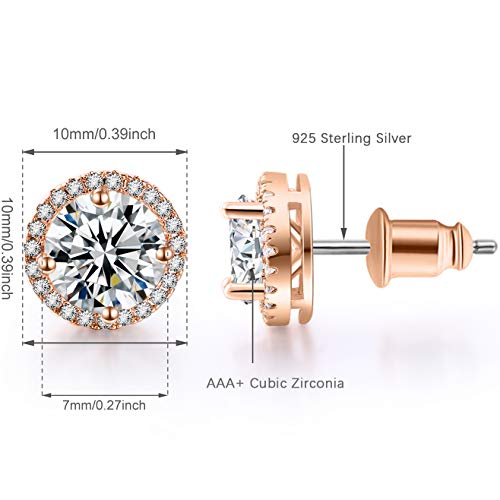 18K Gold Plated Halo Stud Earrings CZ Simulated Diamond Round Earing for Women, Rose Earrings for Man, Sparkle Allure Earrings with Size 0.39inch / 0.27inch, in Rose Gold,White Gold and Yellow Gold2
