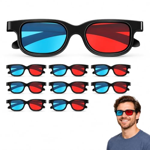 Gadpiparty 3D Movie Gaming Glasses 10Pcs Red-Blue 3 3D Viewing Glasses Glasses Plastic Frame Black Resin Lens Compatible with Ordinary Computer Monitors TVs Projectors
