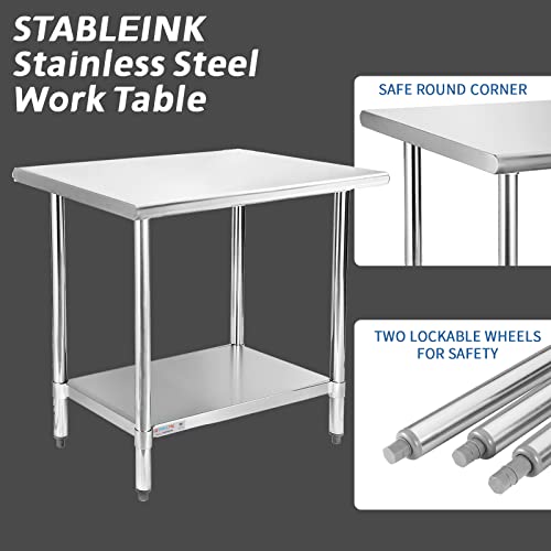 Image of STABLEINK NSF Stainless Steel Prep Table 36x24 Inches 3ft, Metal Work Table with Adjustable Undershelf, for Commercial Kitchen, Restaurant, Hotel, Laundry and Garage