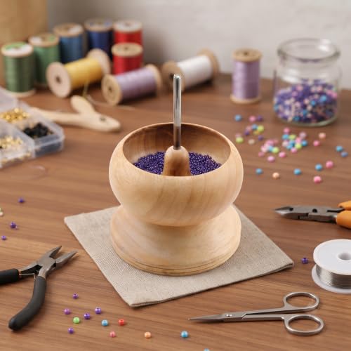 Image of Beadsnfashion 4-Inch Wooden Spin & String Beading Spinner Tool for Jewellery Making - Includes 2 Pcs Curved Needle for Jewellery Making Beading Spinner Set (4 Inch with Funnel)