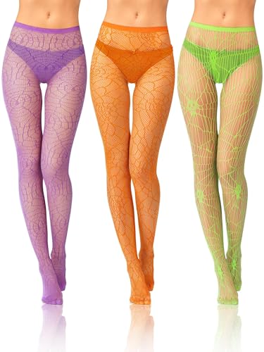 Bencailor Halloween Women Fishnet Stocking Tight Skull Spider Web Legging Tight Small Hole Pattern High Pantyhose Waist Lace