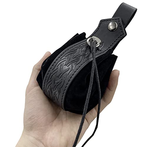 Hiifeuer Medieval Faux Leather Drawstring Pouch, Retro Nordic Portable Coin Purse, Vintage Belt Pouch Dice Bag For Larp Ren Faire (Black B) #TOP4