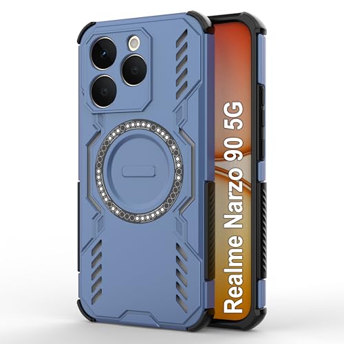 Image of amazon basics Back Case Cover for Realme Narzo 90 5G | Magnetic Case with Built-in Metal Ring | Supports MagSafe Charger, Wallet & Car Mount | Shockproof Hybrid PC + TPU | Blue