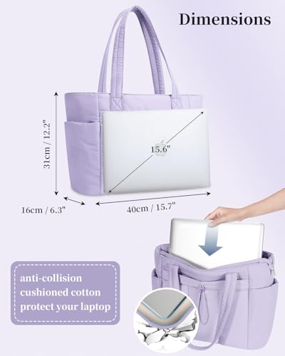 Image of Puffer Tote Bag for Women Handbag Nurse Bag with Cup Holder & Laptop Compartment & Trolley Sleeve for Work Travel