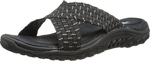 Skechers Women's Reggae Rootsy Vibe Flip Flop,Black/Silver,9 M US