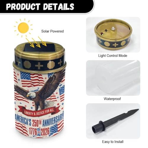 Image of Solar Memorial Light - Patriotic Flameless Candle with American Flag Bald Eagle Print, for Independence Day, Veterans Day, National Cemetery Decor