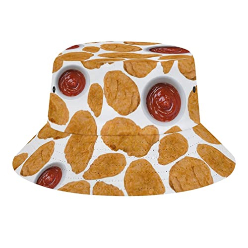 QQIAEJIA Chicken Nuggets Fried Bucket Hats Sun Cap Fashion Packable Outdoor Fisherman Hut für Damen und Herren, Hühner-Nuggets, One size