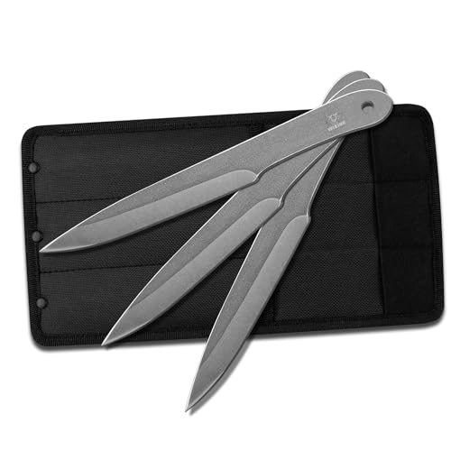 WICING 10.2 inches Throwing Spear, 0.236 inches Thick Full-Tang Throwing Set, with Nylon Sheath for Competition and Recreation - 3 Pack