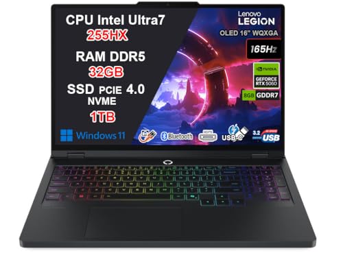 Lenovo Legion Pro 5 Pc Gaming Portatile ULTRA 7 255HX 20 Core, 32 GB RAM DDR5, GeForce RTX 5060 8GB, SSD 1TB, Notebook Gaming Oled Display 16' 165Hz, Laptop Gaming Tastiera RGB, WiFi 7, Thunderbolt 4