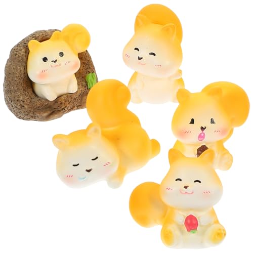 Abaodam 5pcs Resin Miniature Squirrel Figurines Cute Animal Desktop Decorations Small Squirrel Ornaments for Room and Garden Display