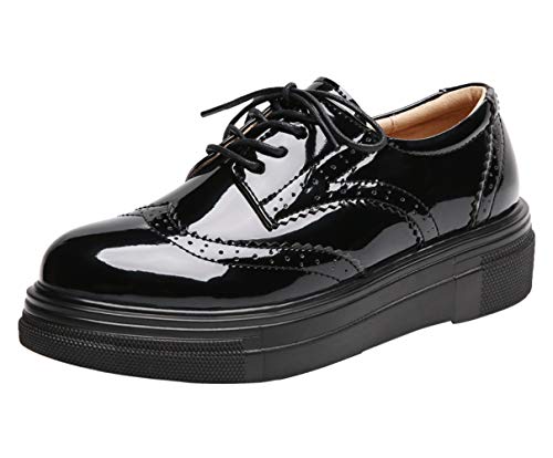 DADAWEN Femme Chaussures de Ville à Lacets Brogues Derbies Mocassins en Cuir Casual Mode Antidérapantes Noir 42