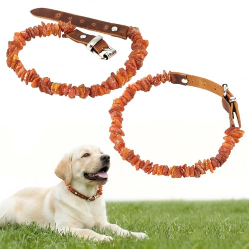 Mysora 2 Pcs Natural Flea Amber Collar for Dogs with Adjustable Leather Strap 11.8-13.8 inch Flea...
