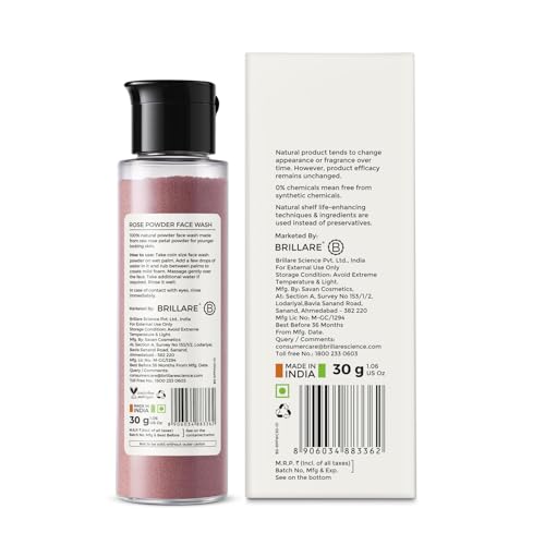Image of Brillare Rose Powder Face Wash for Younger Looking Skin With Sandalwood & Coconut, Anti-Ageing Face Wash Reduces Wrinkles & Fine Lines | Face Wash for Women & Men