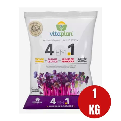 Fertilizante 4 em 1 Torta Mamona + Farinha Osso + Humus + Carvão Vegetal 1kg - Nutriplan