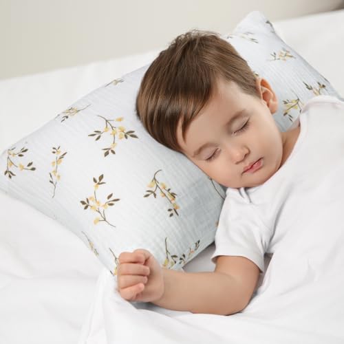 Image of Organic Cotton Muslin Mini Pillowcases with Envelope Design,2 Pack Ultra Breathable Kids Toddler Pillowcases for Boys and Girls- 13 x 18 inches (Floret)