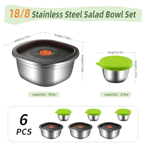 Tanjiae 3-Pack 50 oz Large Stainless Steel Salad Bowl To Go for Lunch, Salad Containers with Airtight Lid & Dressing Cups, Portable Metal Salad Bowls for Lunch, Travel, Meal Prep, Food Storage by Tanjiae - Used condition - Image 2