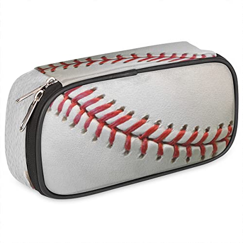 Image of Pardick Baseball Print Big Capacity Pencil Pen Case Sport Large Pencil Pouch with Zipper Compartments Pencil Bag for Boys Girls Adults Student Office School Supplies