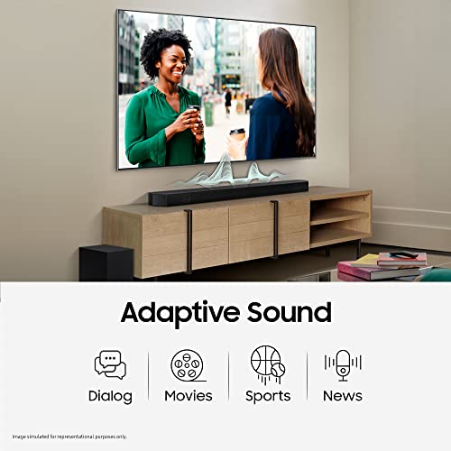 Image of Samsung Q-Symphony soundbar (HW-Q700B) with 3 Channels, 1 subwoofer Channel, and 2 up-Firing Channels, Dolby True HD with Google & Alexa Smart Speaker (Black)