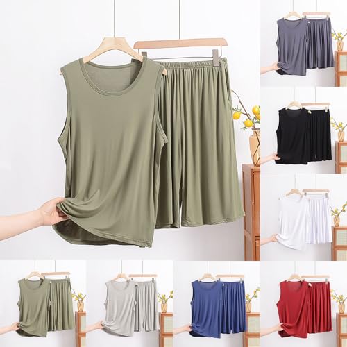 Cambkatl Men's Soft Modal Shorts Pajama Sets Crewneck Comfy Loose Tank Top and Pjs Bottoms Sleeveless Sleepwear Sets2