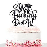 You Did It Cake Topper, Congrats Grad/So Proud of You, Congratulations, Class of 2026 College University Graduation Party Decorations, Black Glitter