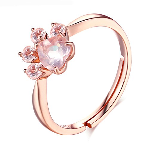 Anillo de plata de ley 925 con diseño de huellas de gato, color oro rosa Cover