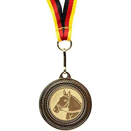 Pokal-Fabrik.de - Lot de 10 médailles de chevaux en métal - Médaille dorée à accrocher pour les cérémonies de remise des victoires - Avec ruban allemand...
