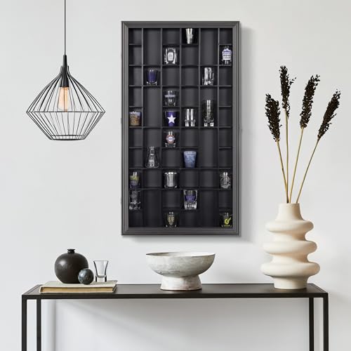 Gallery Solutions - Black Wall-Mounted - Curio & Shot Glass Display Case - 17"x32" Glass Door - Bar Accessories - Collectible - Miniature Glassware - Bar Accessories by Gallery Solutions - Image 2