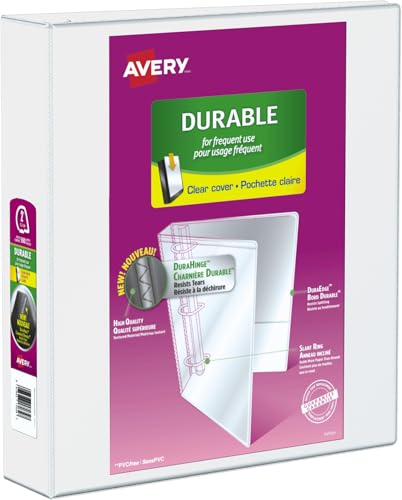 Avery Durable View 3 Ring Binder, 2" Inch, Slant D Rings, White, 2 Pockets, 500 Sheet Capacity, PVC Free (17032) image 5