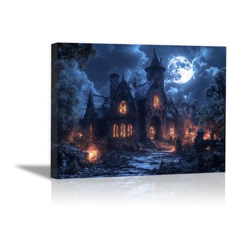 Poster Mural Halloween Gris 50x70cm avec Cadre pour Salon