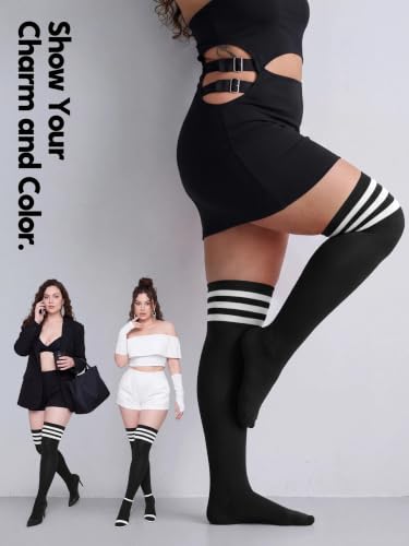 Image of Apoway 6 Pairs Plus Size Thigh High Socks Warm Thigh High Stockings Over the Knee Socks for Women, L-XXL