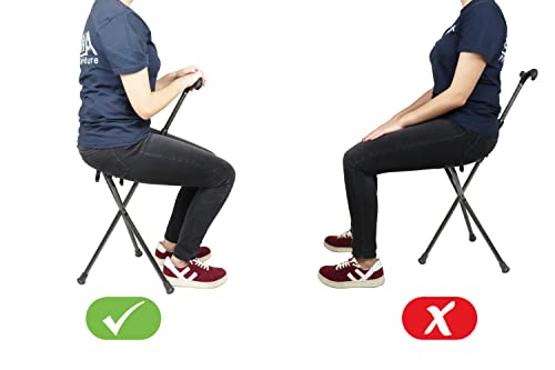 Image of KMINA Cane with Seat Folding Lightweight, Carbon Fiber, Adjustable, Black