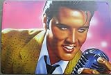  plaque décorative elvis avec micro ancien sur fond rose 30x20cm tole