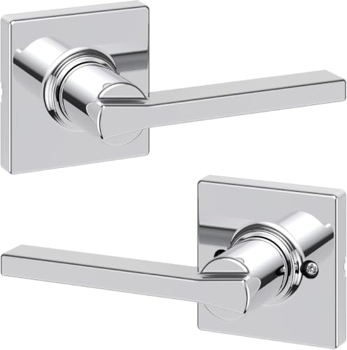 Image of Kwikset Casey Interior Passage Door Handle, Lever for Closet and Hallway Doors, Reversible Non-Locking Handle Lever, Polished Chrome (Pack of 10)