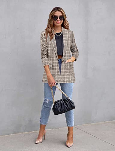 Image of CRAZY GRID Womens Casual Blazer Jacket Long Sleeve Open Front Work Office Blazer Lapel Button Jacket