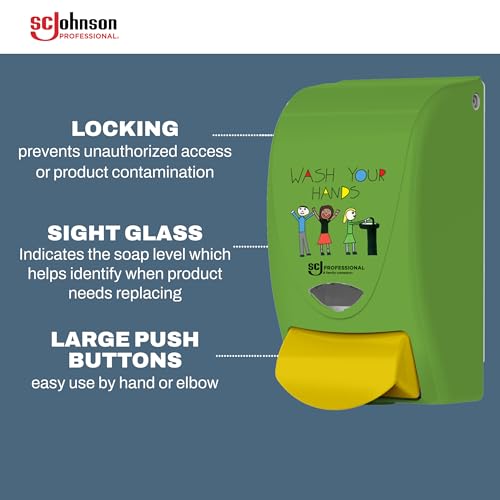 Image of SC Johnson Professional Clear Foam Dispenser and Refill Starter Kit, Kids Wall Mount Soap Dispenser for Hand Soap, 1 Clear Foam Hand Wash, 1 Liter Cartridge, 33.8 fl. oz., for Professional Use Only