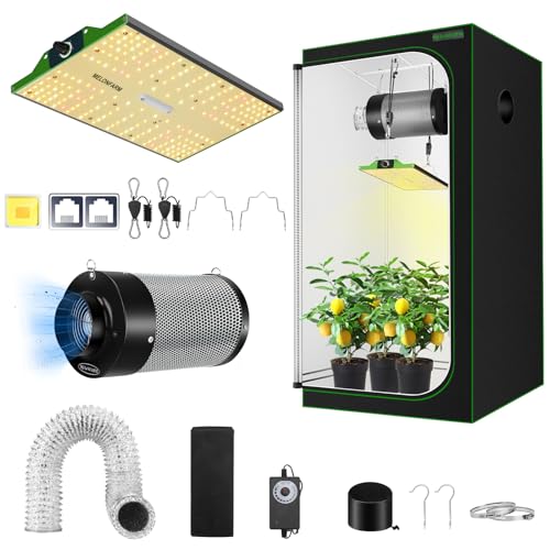 MELONFARM Grow Tent Complete Setup 2x2, 70W Full Spectrum LED Grow Light & 24'x24'x48' Grow Tent Bundle, 4' Efficient Airflow Ventilation System with Soundproof Duct Connector