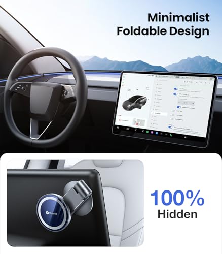 Image of VICSEED Tesla Phone Mount【Strongest Magnet Power】 Foldable Hidden Tesla Phone Holder Fit for All Phones, Tesla Model 3 /Y /Cybertruck Accessories, Tesla Model 3 Model Y for MagSafe Car Mount - Blue