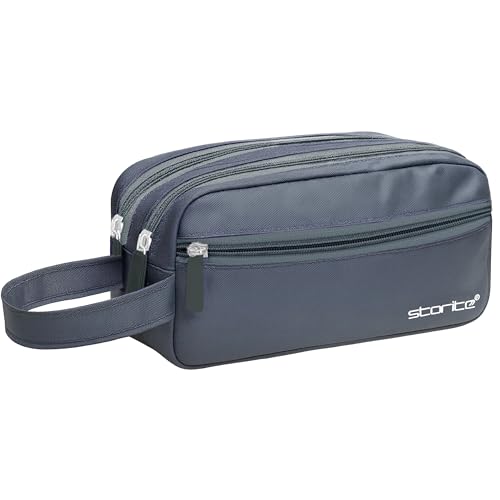 Image of Storite Toiletry Bag for Men & Women - Blue | Water-Resistant Polyester Travel Pouch for Storing Toiletries Shaving Kit Makeup Cosmetics & Daily Travel Essentials