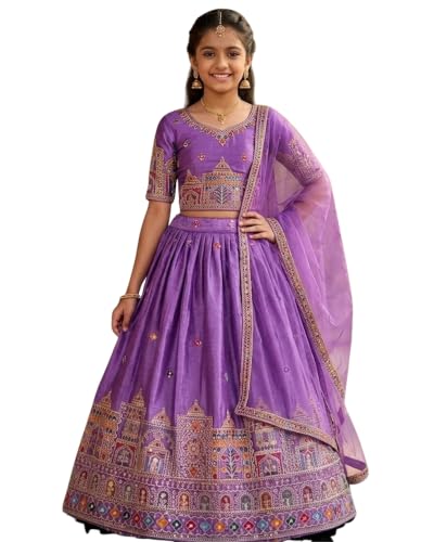 Girls Stiched Lehenga Choli with Dupatta Set, Embroidered Ethnic ...
