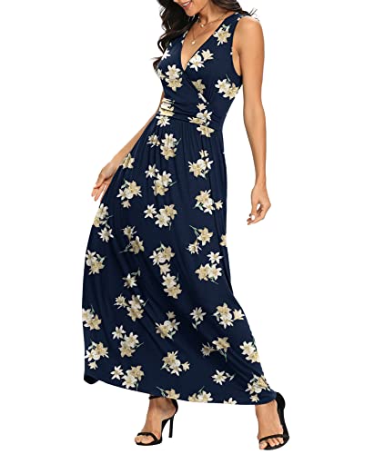 Image of LILBETTER Women Sleeveless Deep V Neck Loose Plain Long Maxi Casual Dress