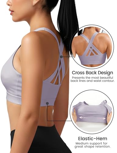 Image of Buauty Sports Bra for Women, Criss Cross Back Medium Support Workout Bras with Removable Cups for Yoga Running Gym