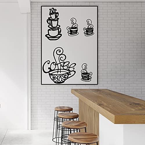 5 Pieces Metal Coffee Cup Wall Decor Black Coffee Cup Wall Silhouette Signs Cafe Themed Metal Wall Arts Vintage Coffee Cup Wall Decoration for Coffee Shop Coffee Bar Kitchen Restaurant Lounge Decor