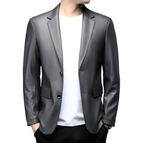 Men’s Real Lambskin Leather Blazer – 2-Button Notch Lapel Sport Coat, Classic Tailored Fit